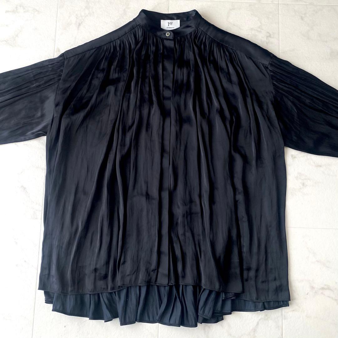 2024.美品☆プルミエアロンディスモン 洗える サテン ロングブラウス 黒