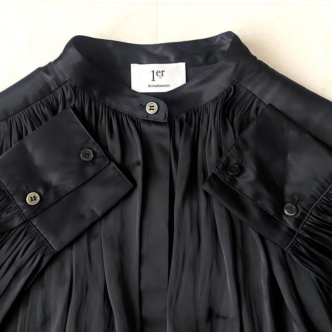 2024.美品☆プルミエアロンディスモン 洗える サテン ロングブラウス 黒