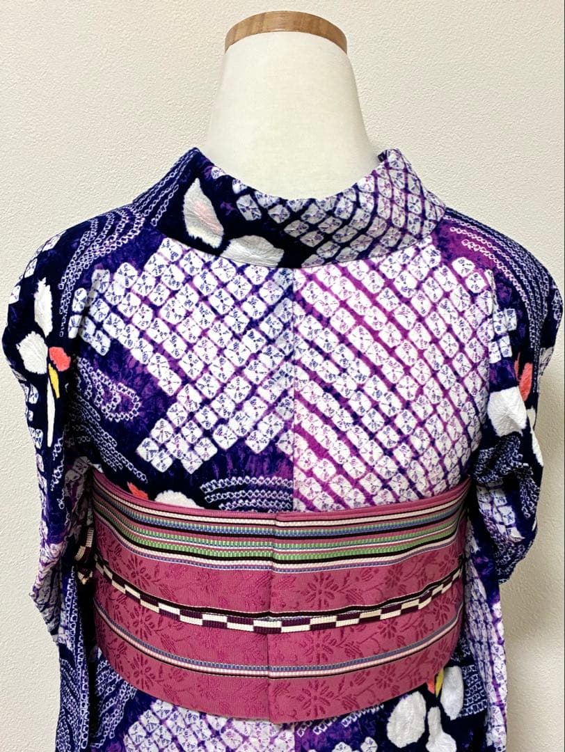 出品明日まで！　浴衣　有松鳴海絞り　菖蒲と流水　裄67.3cm