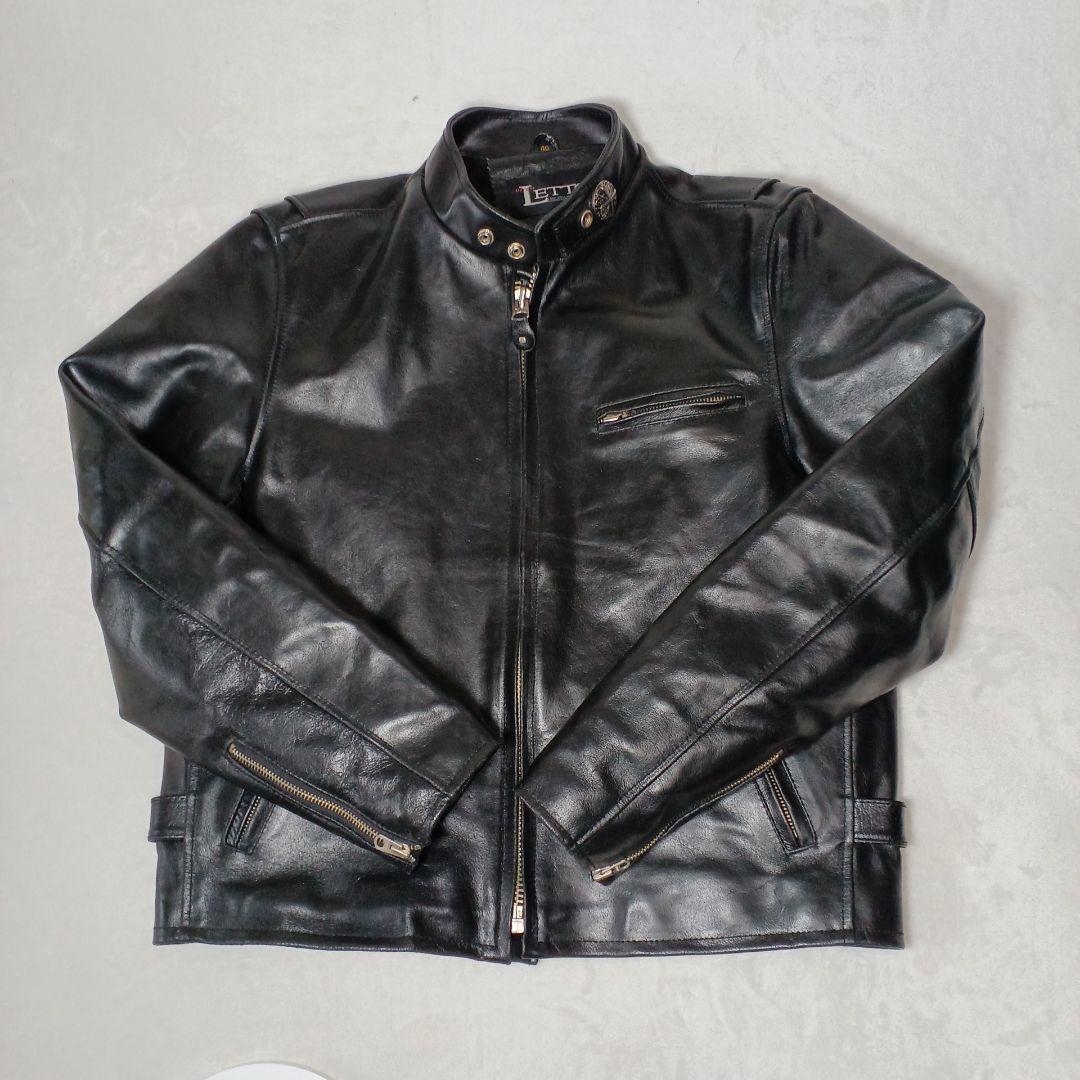 シングルライダースジャケット 襟飾　レザー革ジャン 黒　 Lサイズ