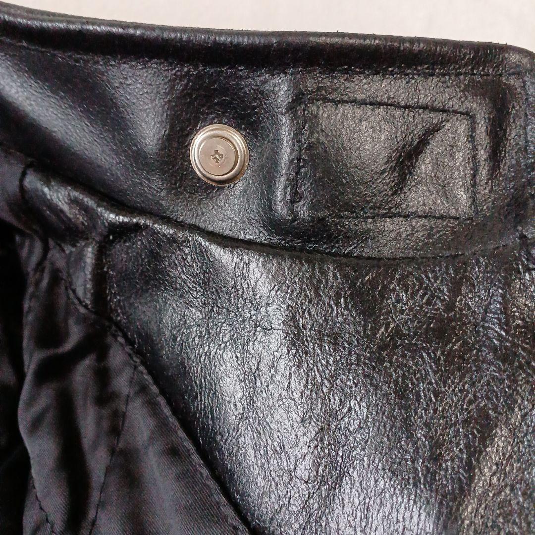 シングルライダースジャケット 襟飾　レザー革ジャン 黒　 Lサイズ