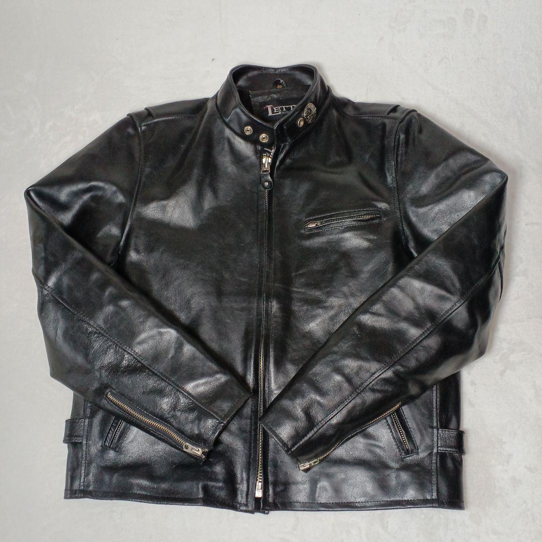 シングルライダースジャケット 襟飾　レザー革ジャン 黒　 Lサイズ