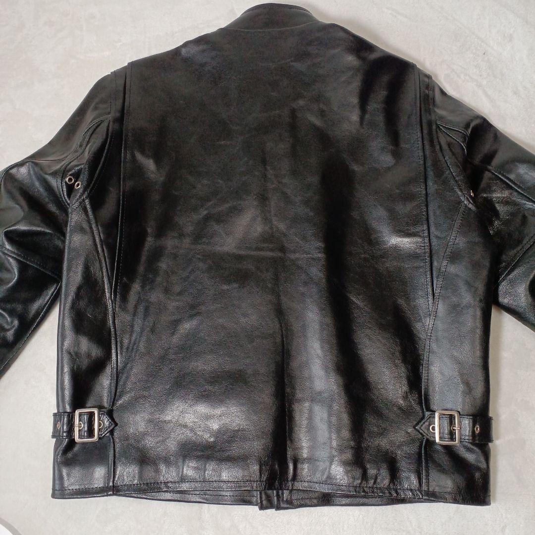 シングルライダースジャケット 襟飾　レザー革ジャン 黒　 Lサイズ