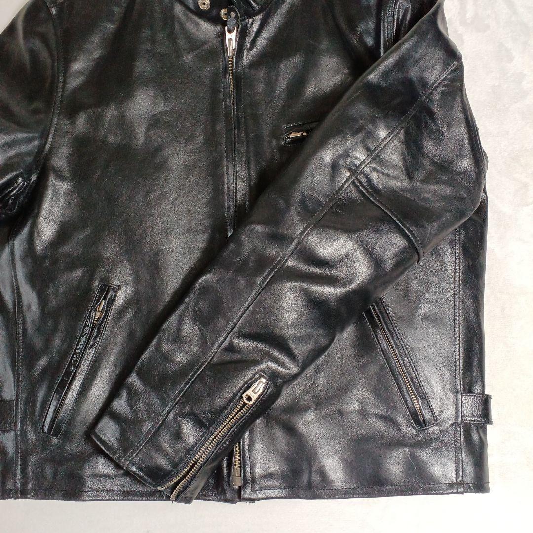 シングルライダースジャケット 襟飾　レザー革ジャン 黒　 Lサイズ