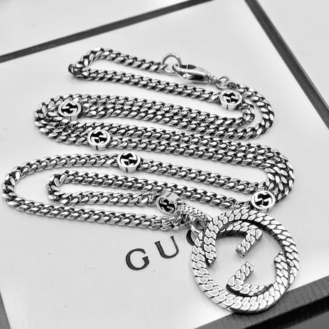 【現行/美品/希少】GUCCI ネックレス　喜平　燻　インターロッキング
