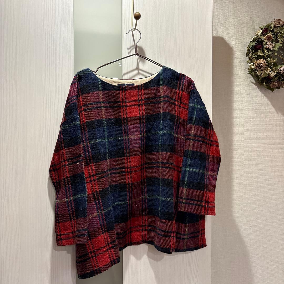 チェック柄長袖トップス 45r ウール