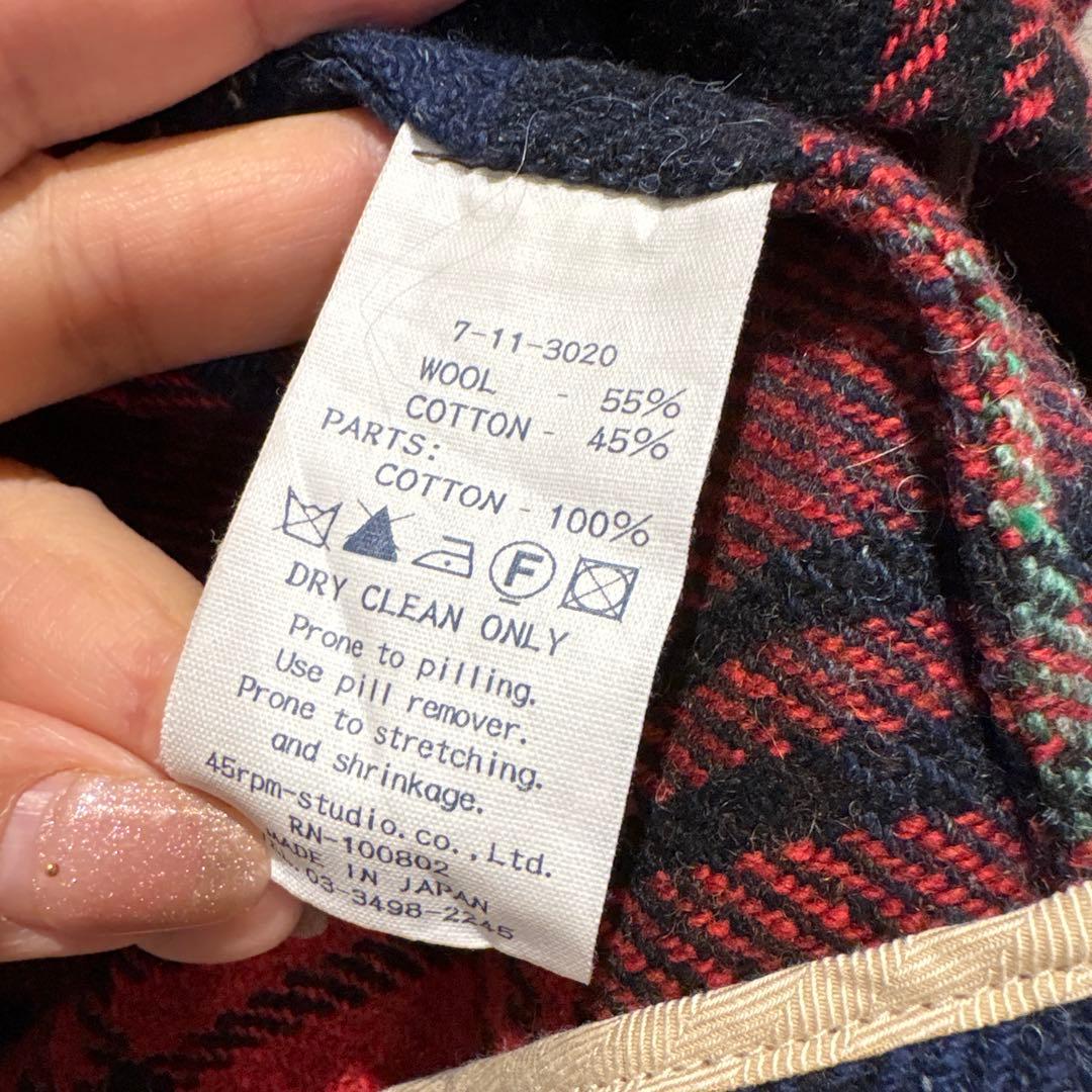 チェック柄長袖トップス 45r ウール