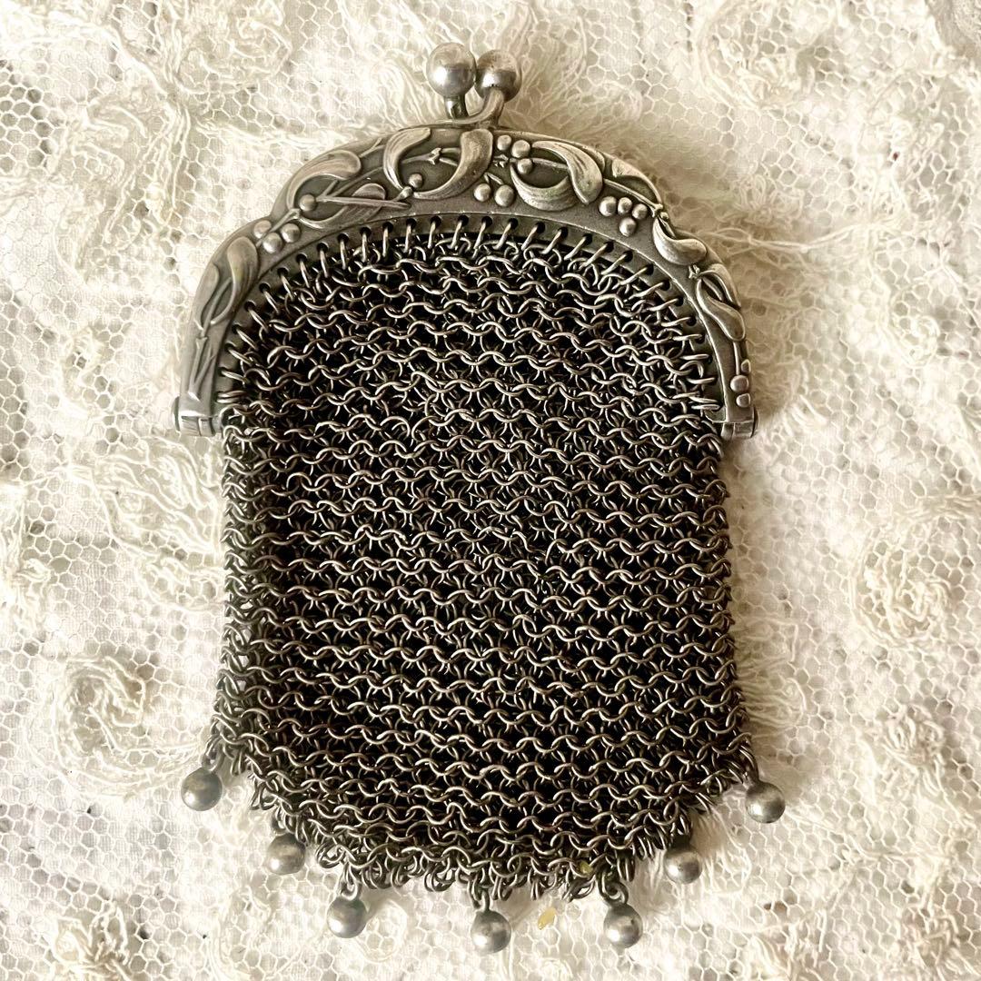 純銀製天使付きシルバーヤドリギモチーフパース仕切りありフランスアンティーク