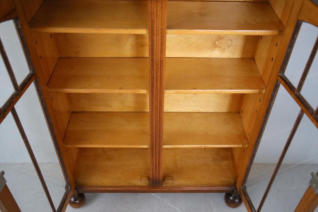 英国アンティーク木製ディスプレイキャビネット/本棚ガラス/飾り棚(89-235)