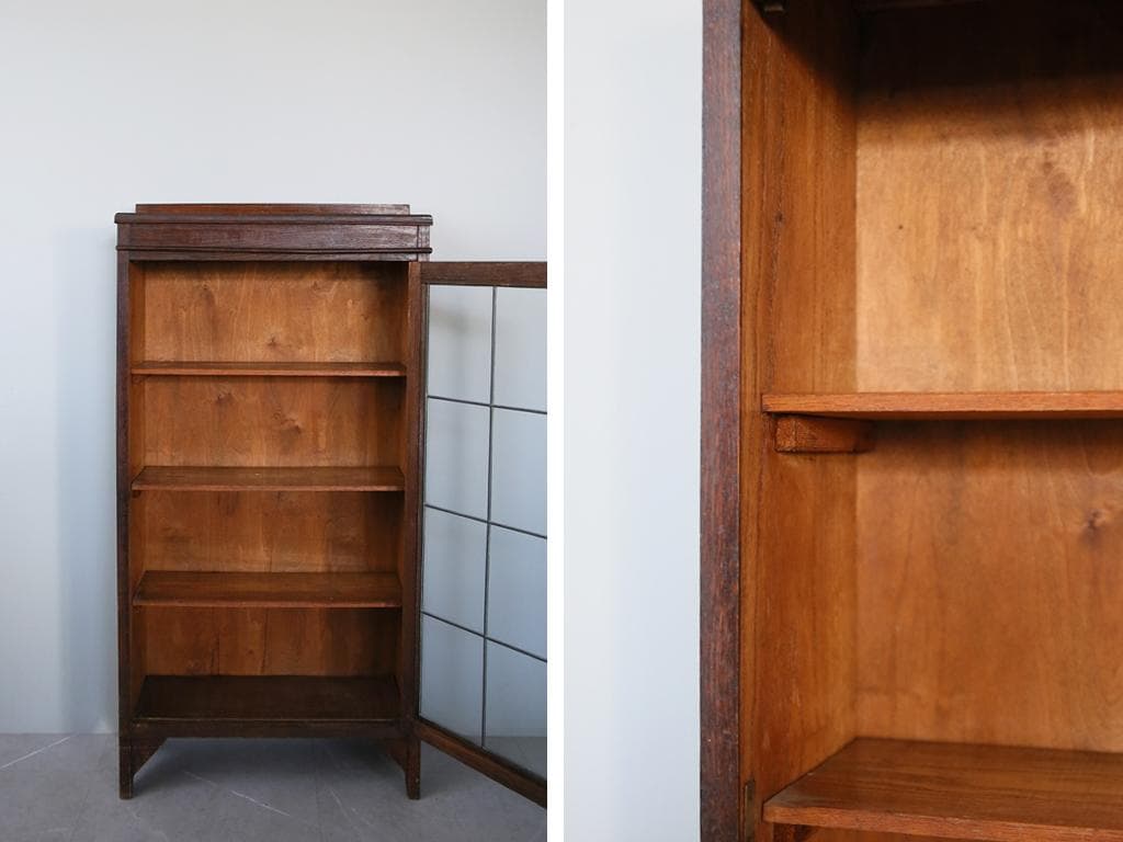 英国アンティーク木製ブックケースキャビネット/本棚/食器棚/飾り棚(91-29)