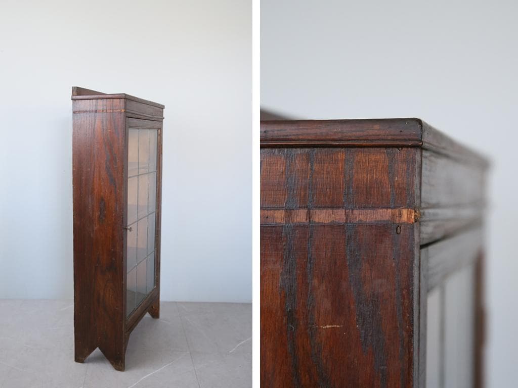 英国アンティーク木製ブックケースキャビネット/本棚/食器棚/飾り棚(91-29)