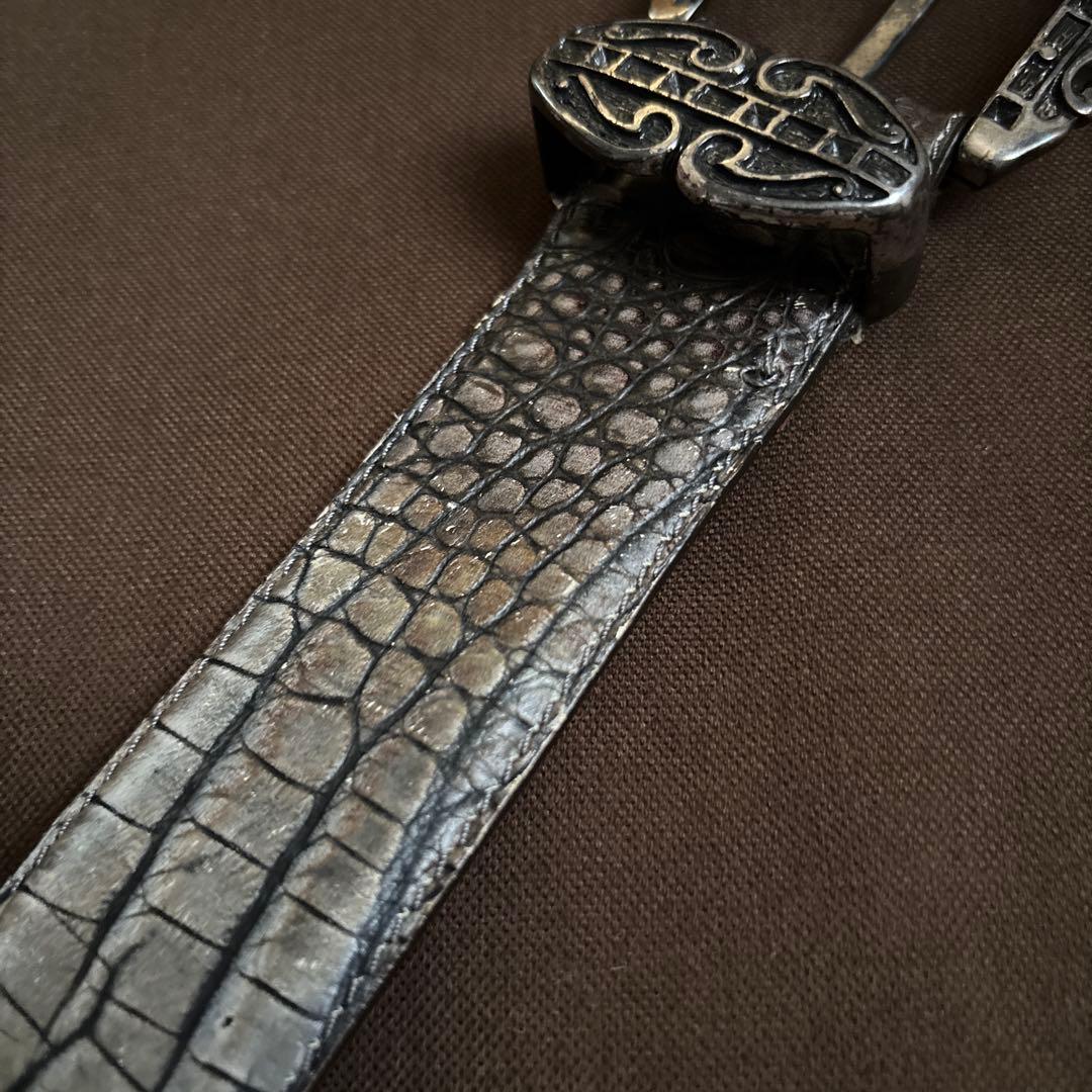 【used】NANNI ナンニ　クロコ型押し　シルバー　レザーベルト　イタリア製