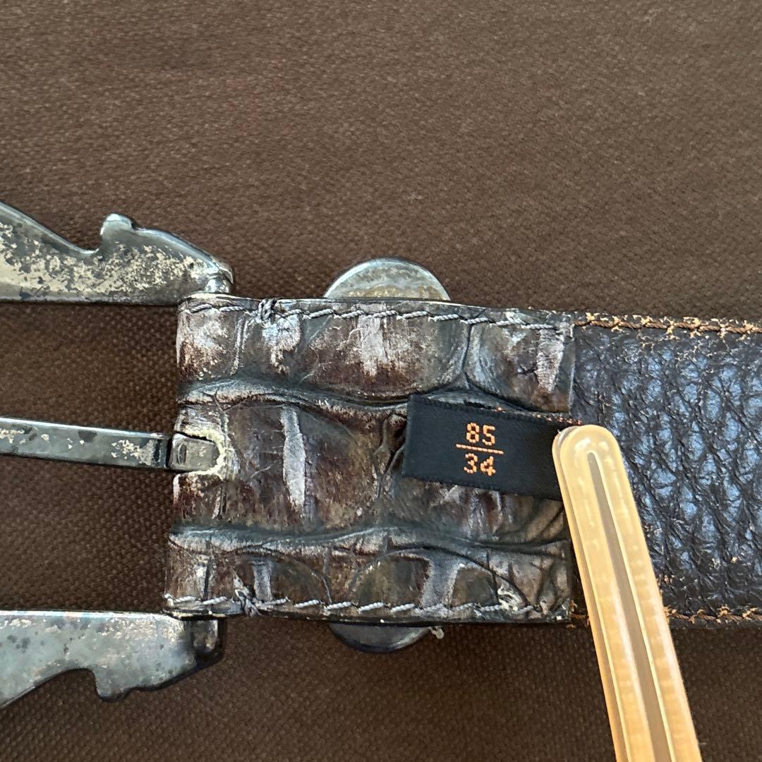 【used】NANNI ナンニ　クロコ型押し　シルバー　レザーベルト　イタリア製