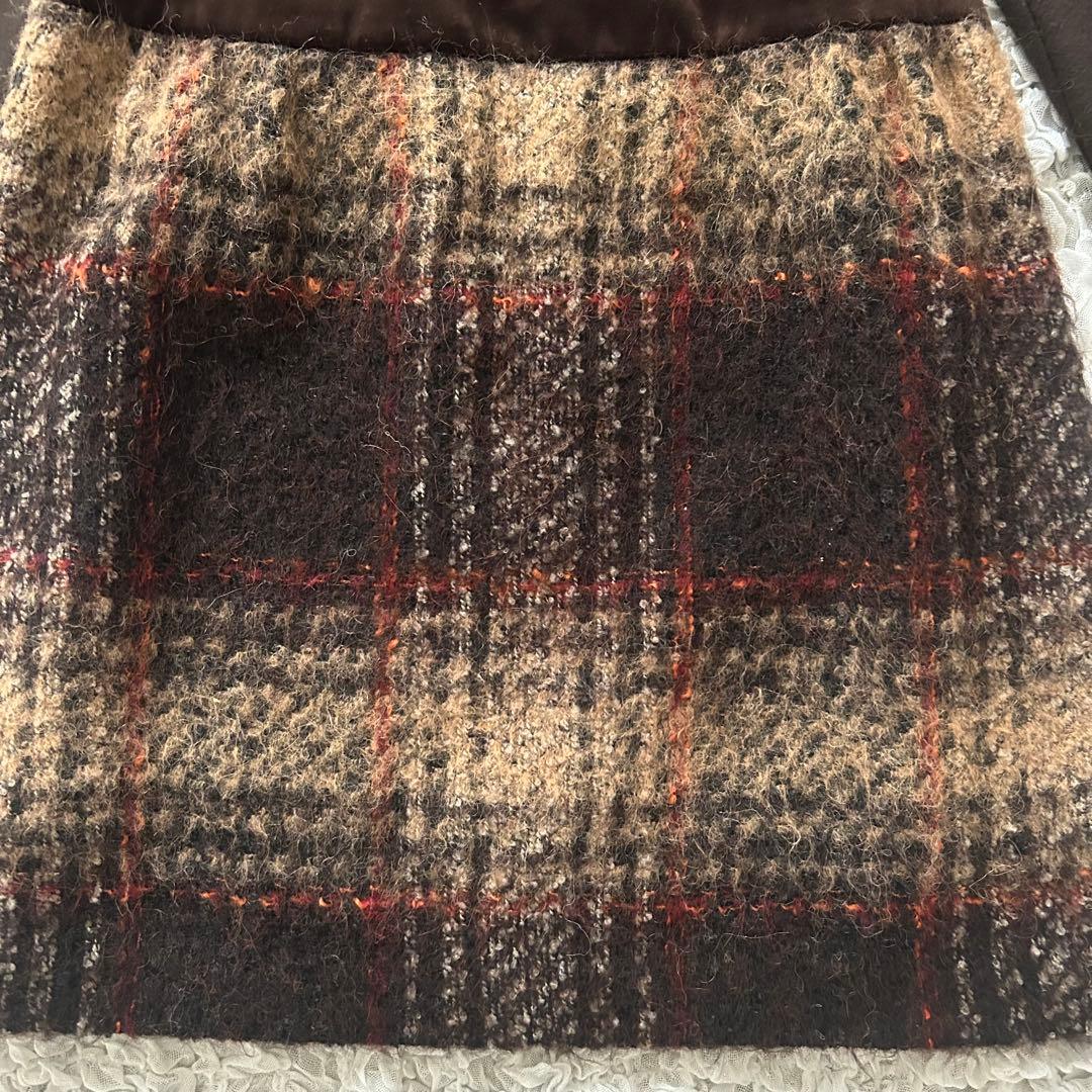 エムズグレイシー ドッキングワンピース L チェック柄 ベロア ブラウン 茶色