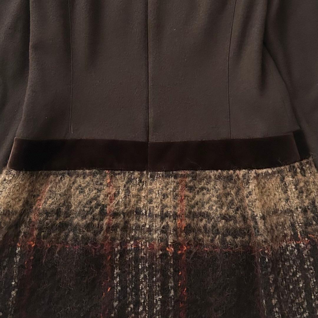 エムズグレイシー ドッキングワンピース L チェック柄 ベロア ブラウン 茶色