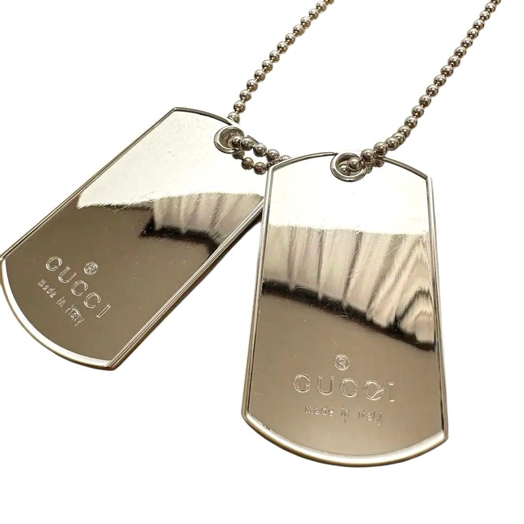 GUCCI ドックタグ　ネックレス　ボールチェーン　シルバー　2連