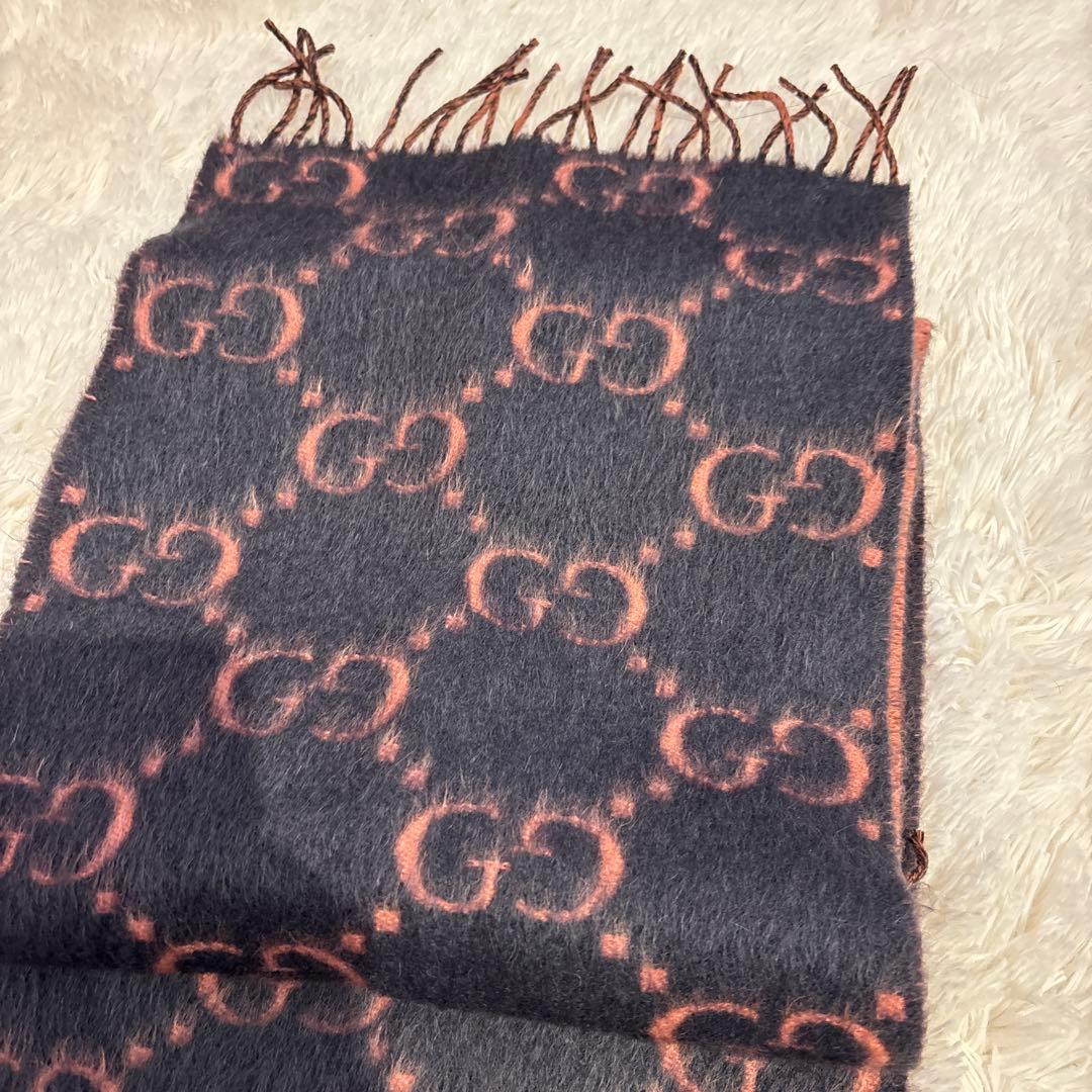 GUCCI GGロゴ マフラー ピンク/グレー リバーシブル アルパカ毛 美品