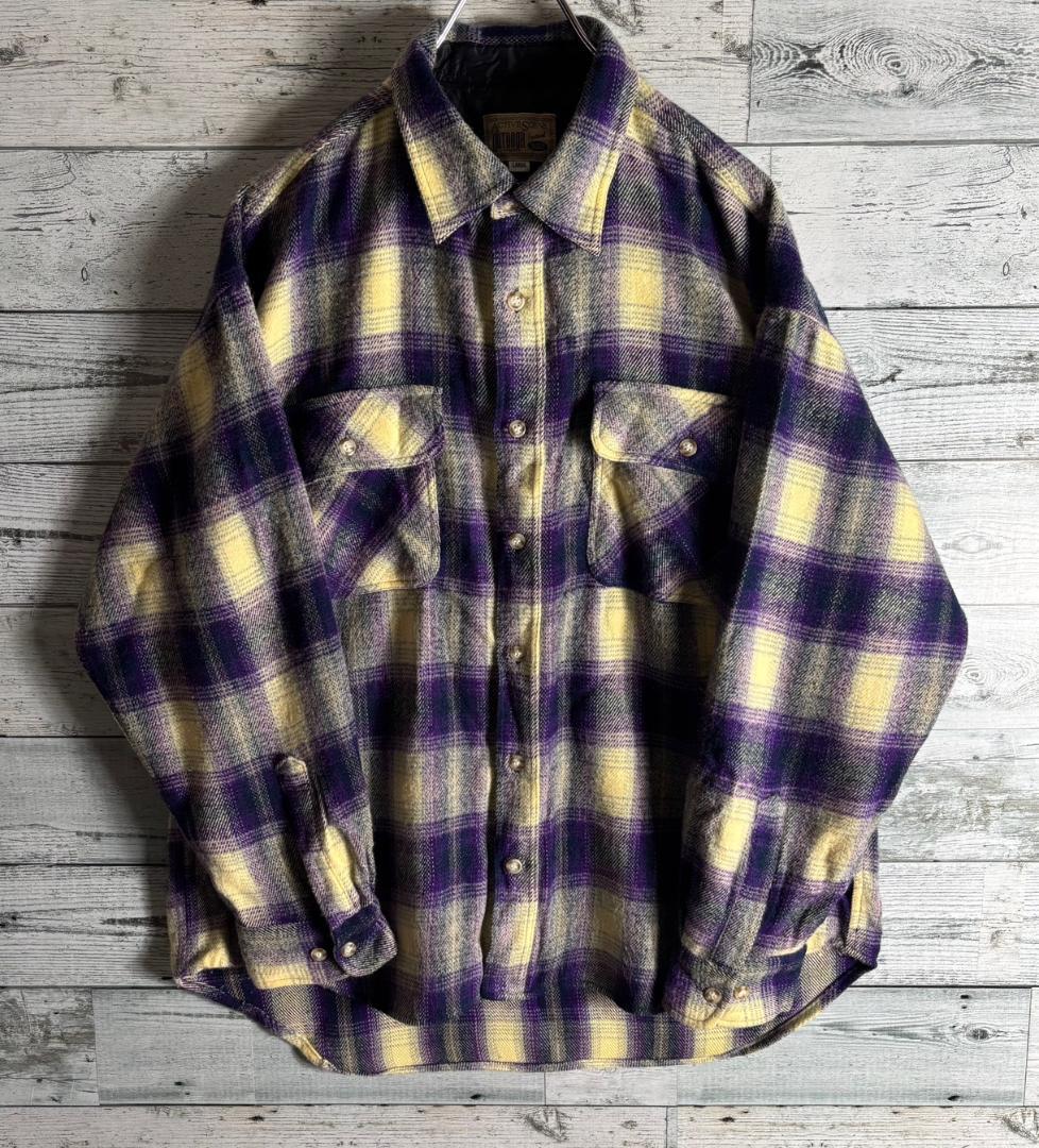 y2k　オンブレチェックシャツ　フランネル　シャドーチェック　メンズL