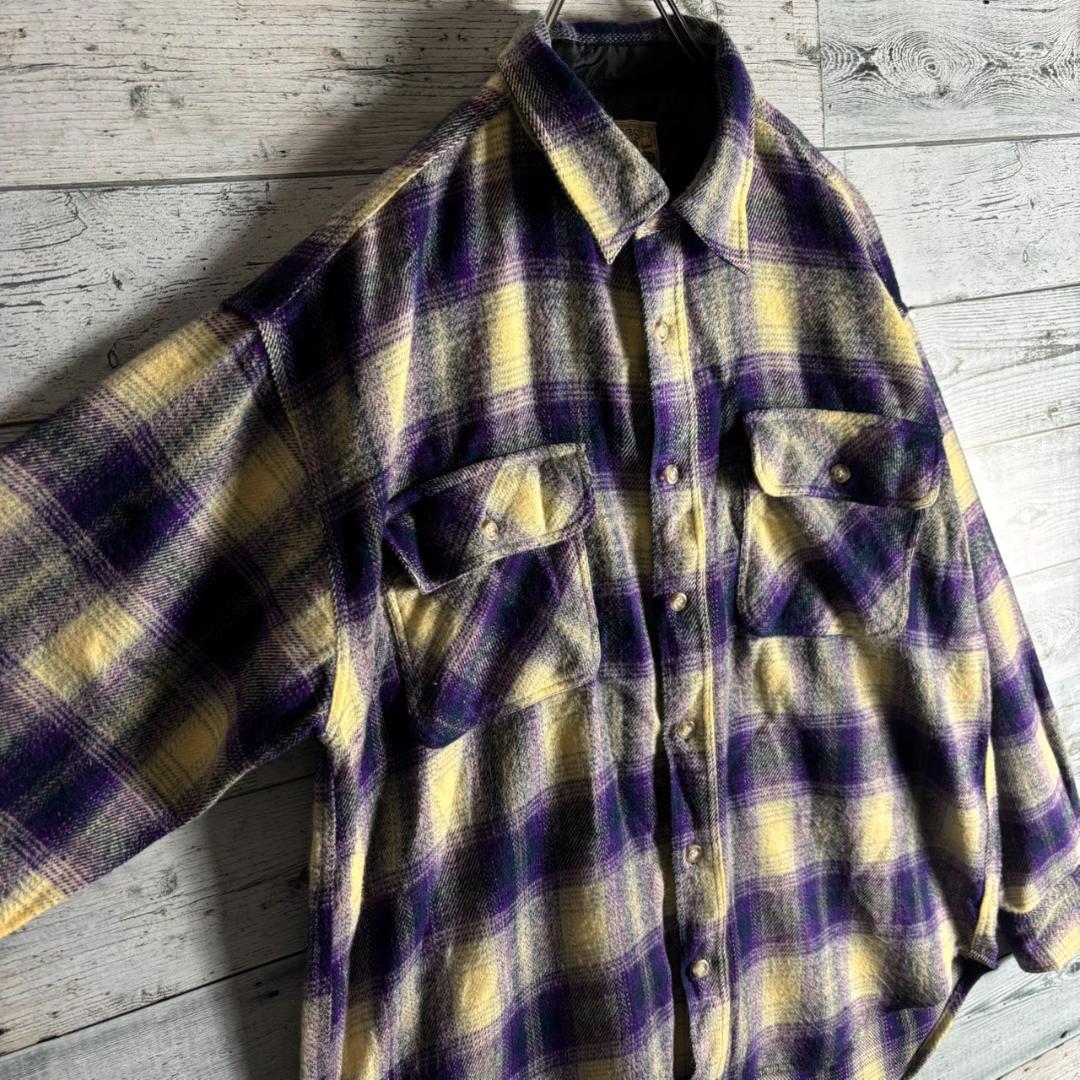 y2k　オンブレチェックシャツ　フランネル　シャドーチェック　メンズL
