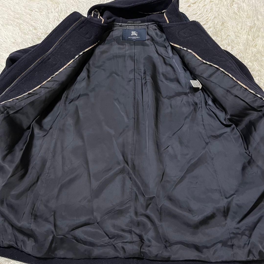 希少 40 バーバリーロンドン ヘリンボーン ダッフルコート ロング丈 ネイビー