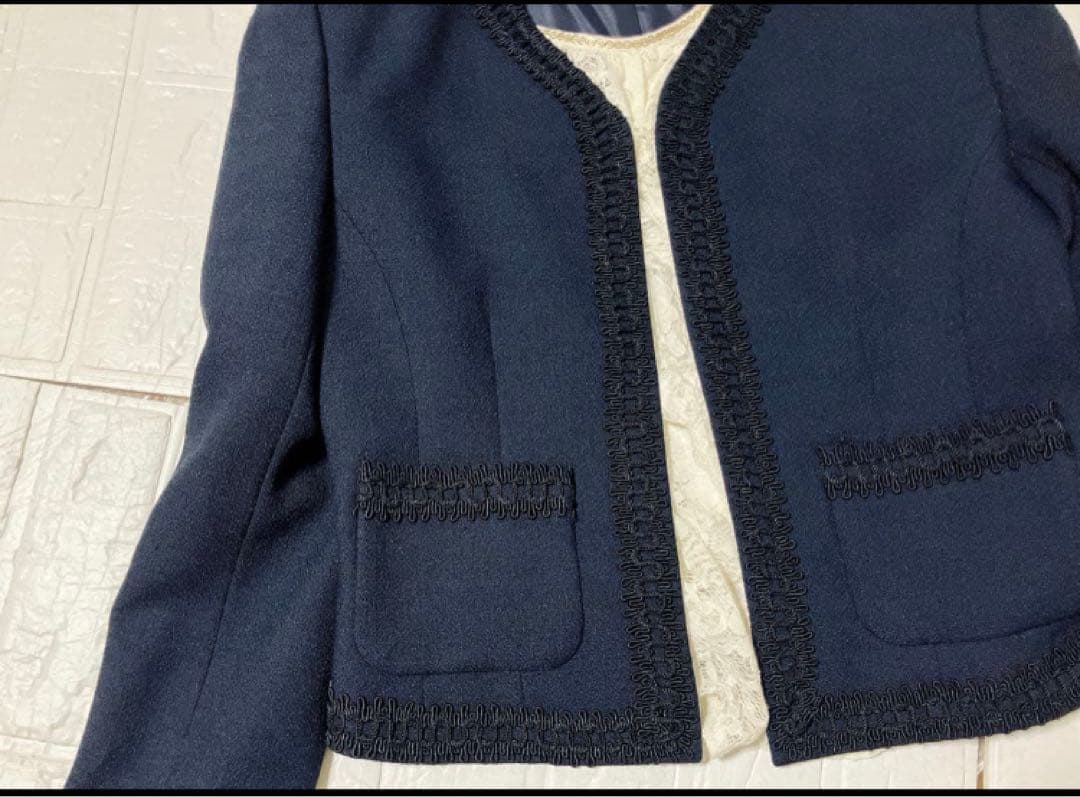 美品クレージュ　スーツ　ノーカラー　ワンピース　ジャケット　刺繍　セレモニー