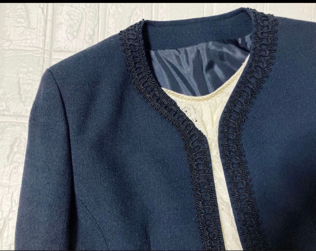 美品クレージュ　スーツ　ノーカラー　ワンピース　ジャケット　刺繍　セレモニー