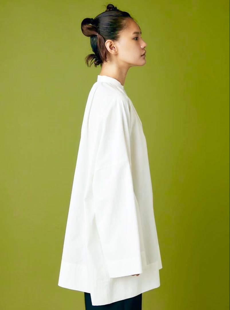 ENFOLD ホワイト バンドカラー ワイドシャツ