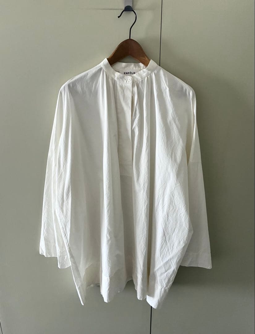 ENFOLD ホワイト バンドカラー ワイドシャツ