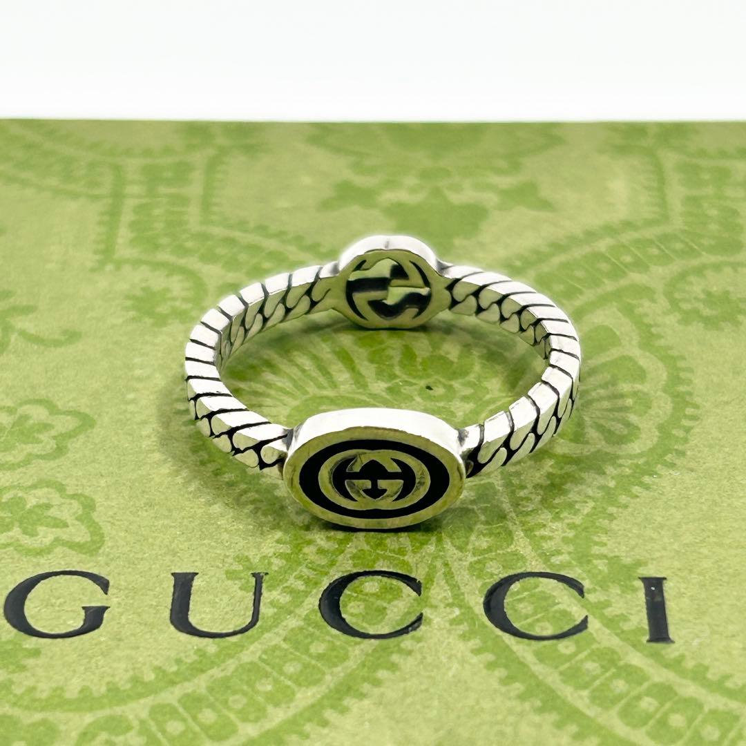 美品✨　グッチ　リング　エナメル インターロッキング　GG 喜平　シルバー925