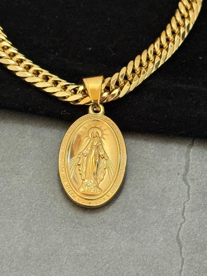6面 ダブル喜平ネックレス 18k gp 奇跡のメダイ ネックレス ゴール聖母