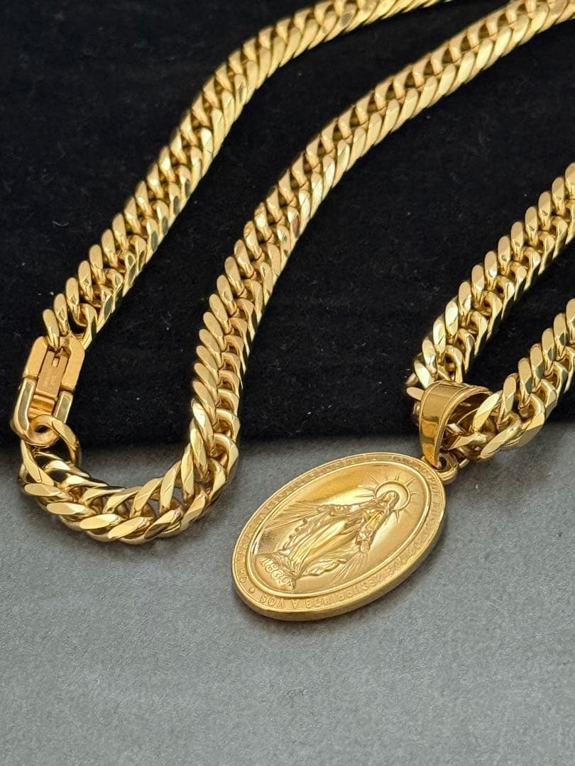 6面 ダブル喜平ネックレス 18k gp 奇跡のメダイ ネックレス ゴール聖母
