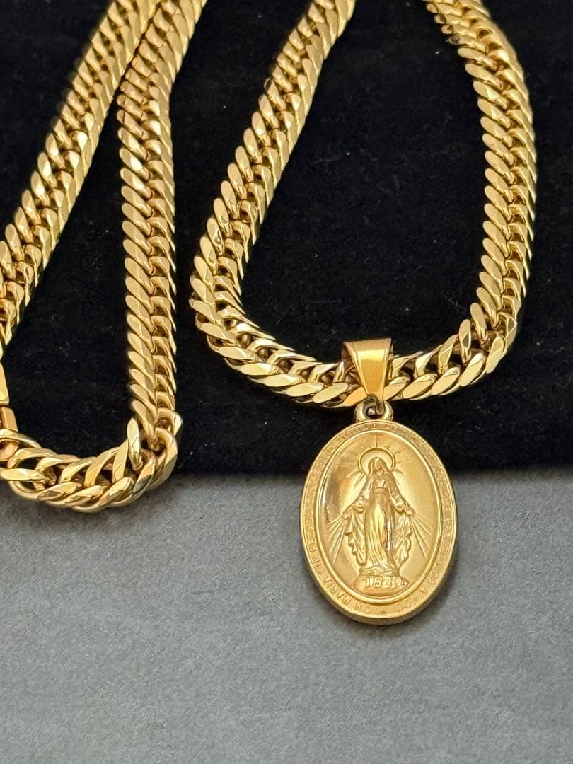 6面 ダブル喜平ネックレス 18k gp 奇跡のメダイ ネックレス ゴール聖母