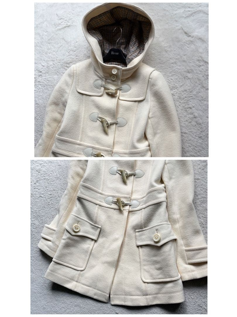 【美品】バーバリーブルーレーベル ダッフルコート ノバチェック ホワイト 38