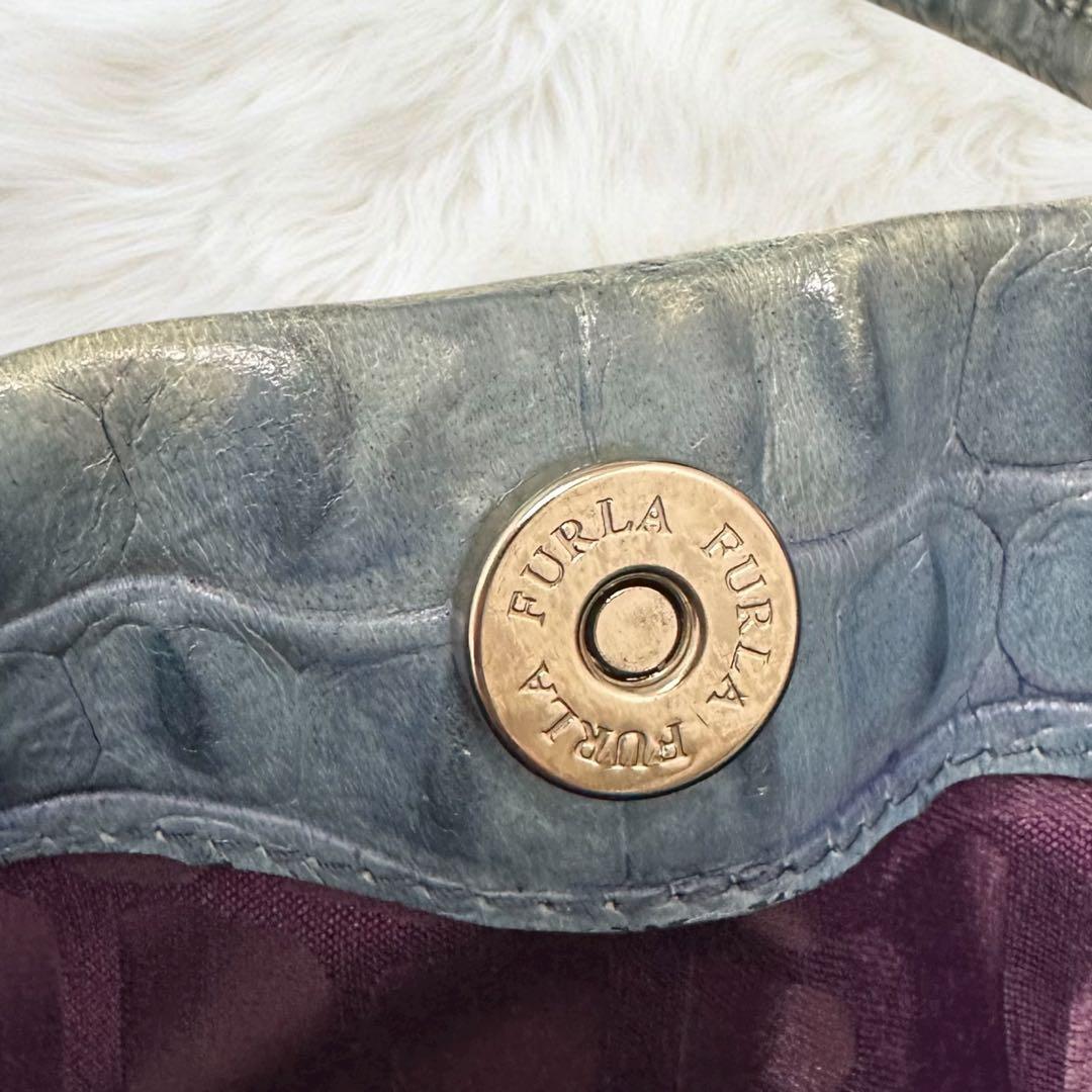 希少 フルラ トートバッグ クロコ型押し エキゾチック レザー A4 大容量