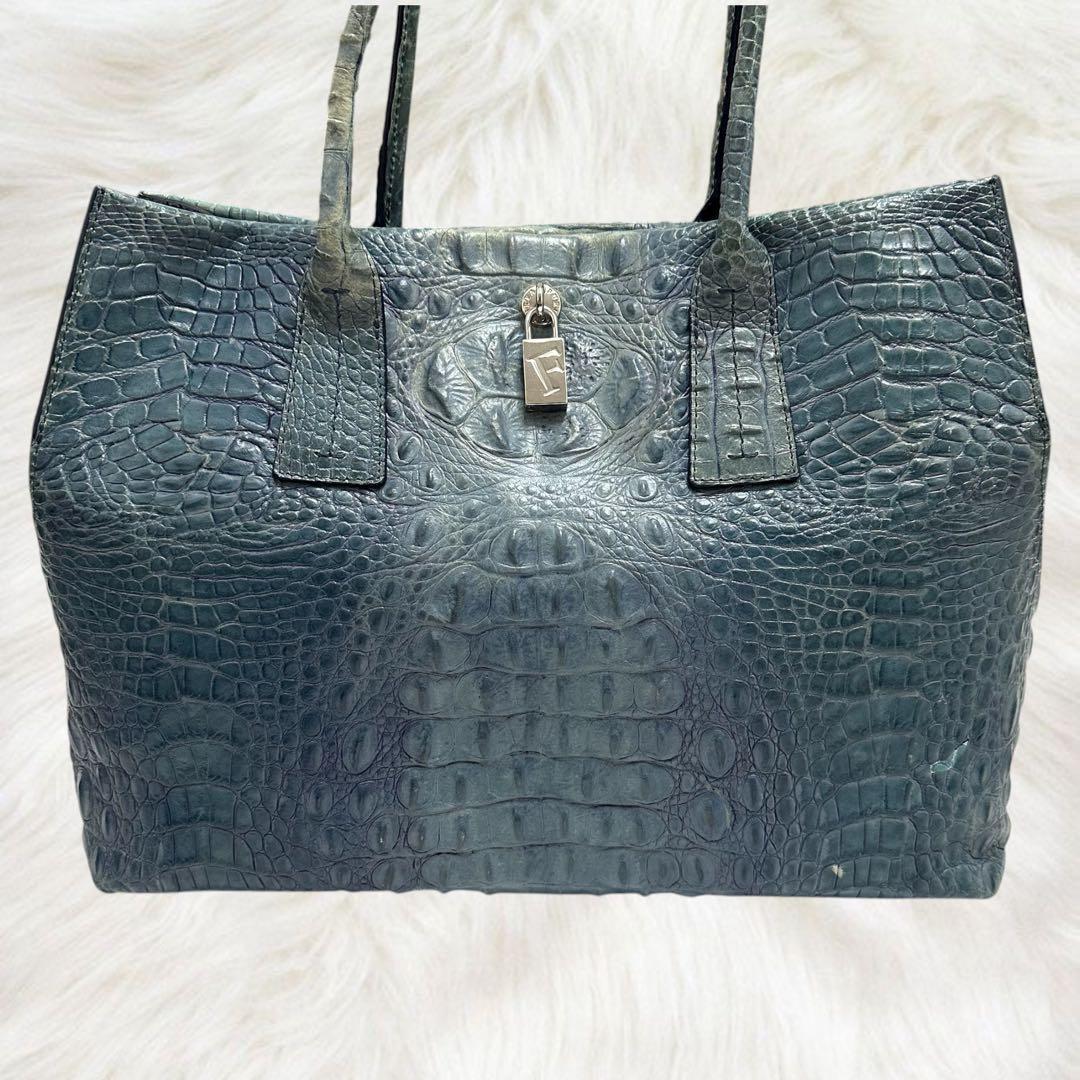 希少 フルラ トートバッグ クロコ型押し エキゾチック レザー A4 大容量