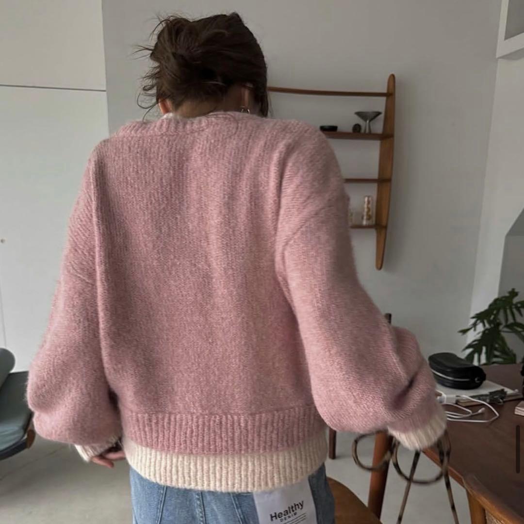 トップス double rib layered like broach knit