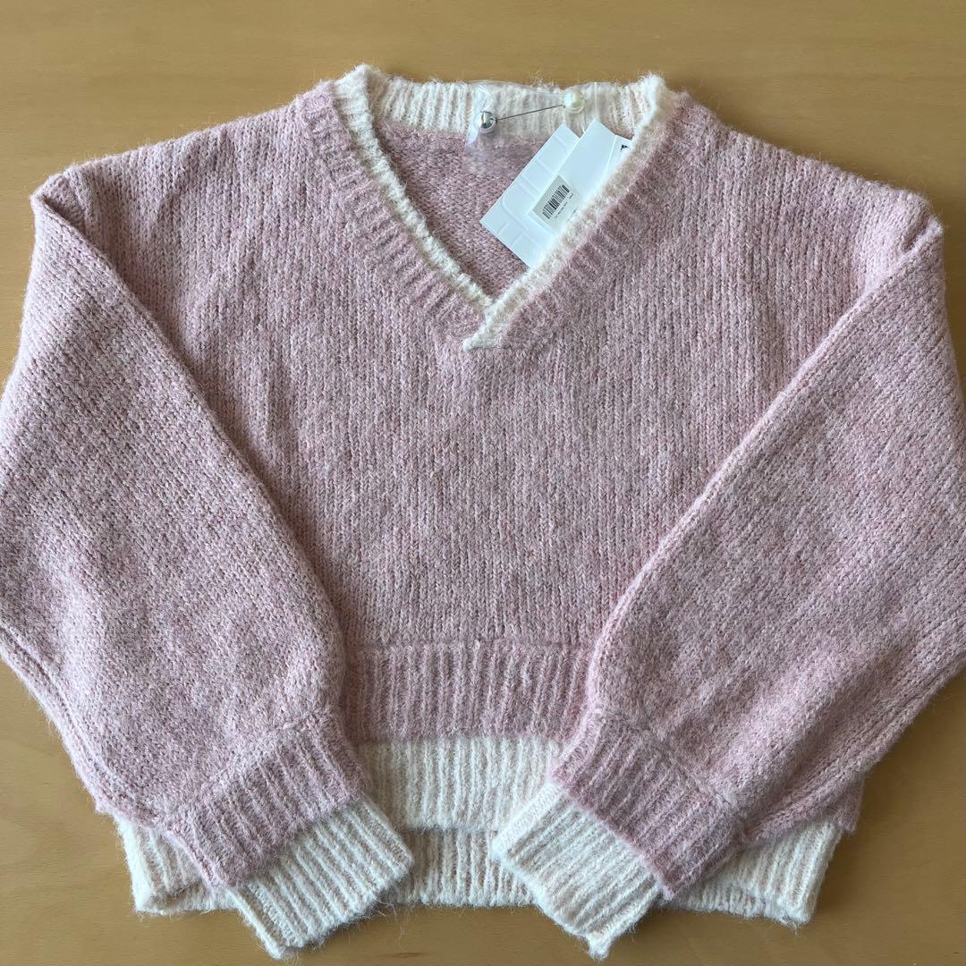 トップス double rib layered like broach knit