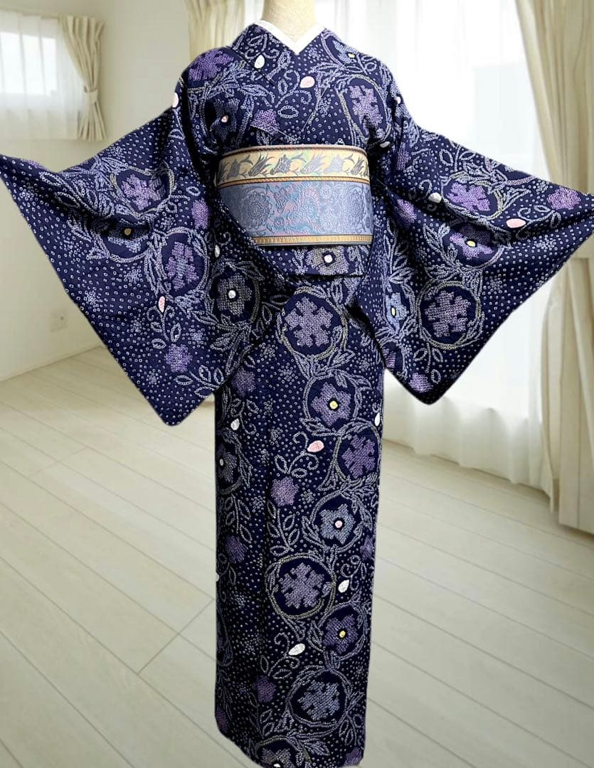 2点セット❣️新品美品✨トールサイズ✨有松鳴海絞り浴衣　藍染に紫