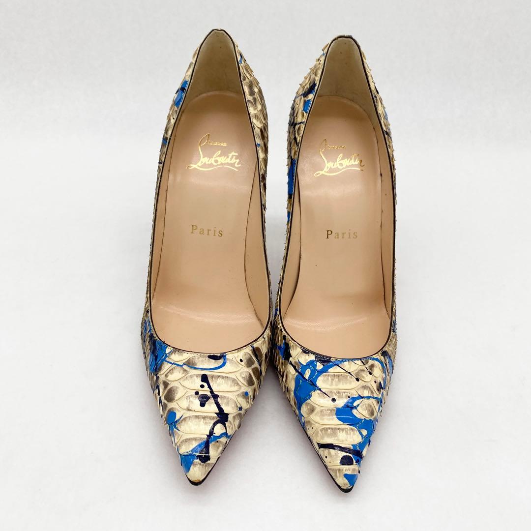 A17726 極美品 クリスチャンルブタン リアルパイソン ペイントハイヒール