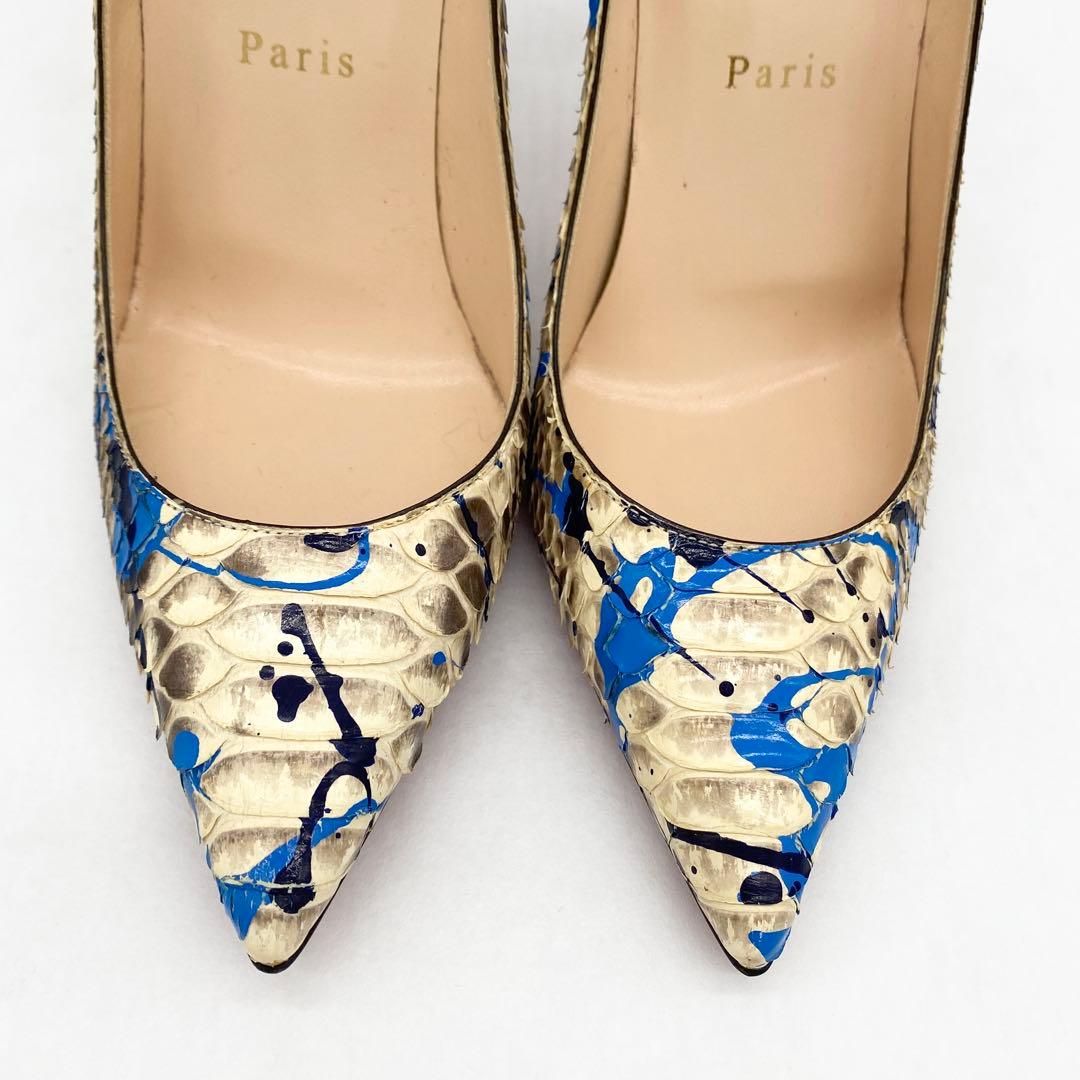 A17726 極美品 クリスチャンルブタン リアルパイソン ペイントハイヒール