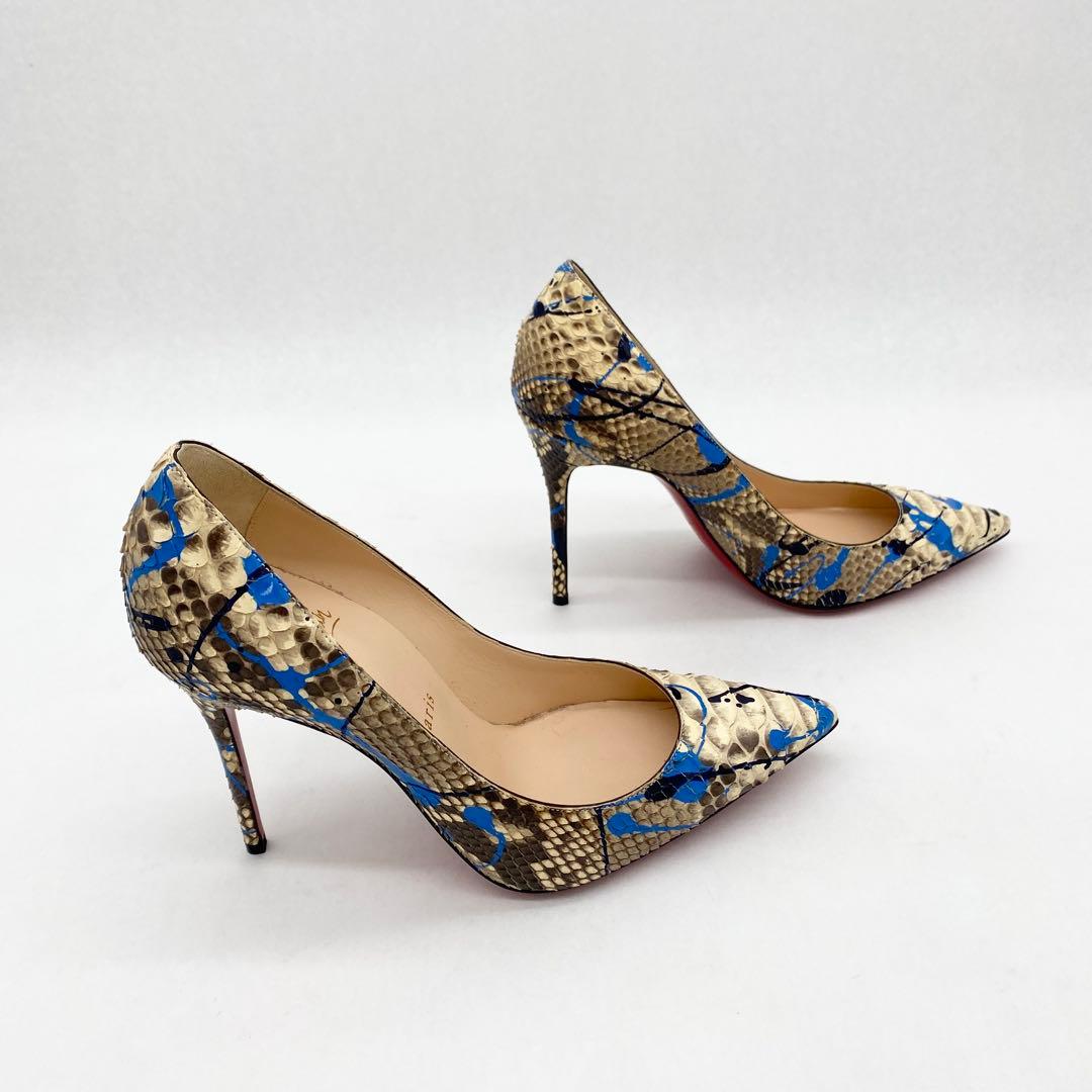 A17726 極美品 クリスチャンルブタン リアルパイソン ペイントハイヒール