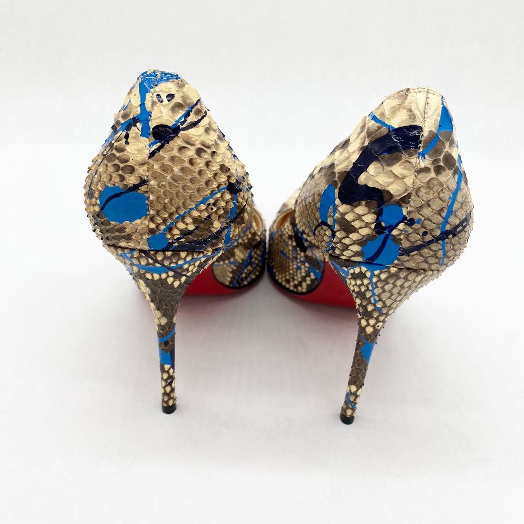 A17726 極美品 クリスチャンルブタン リアルパイソン ペイントハイヒール