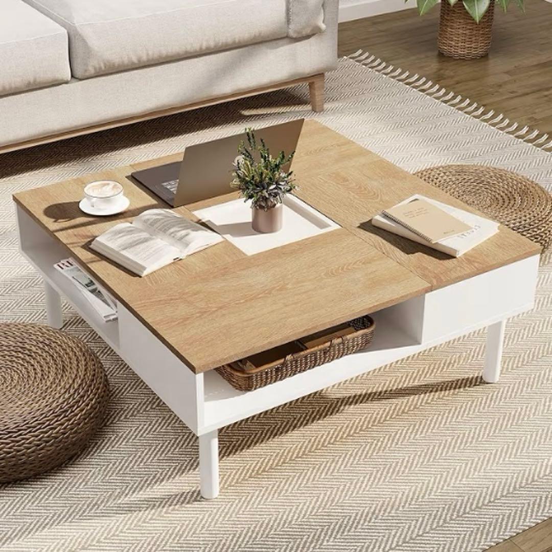 美品 WAMPAT ローテーブル センターテーブル 収納あり ホワイトオーク