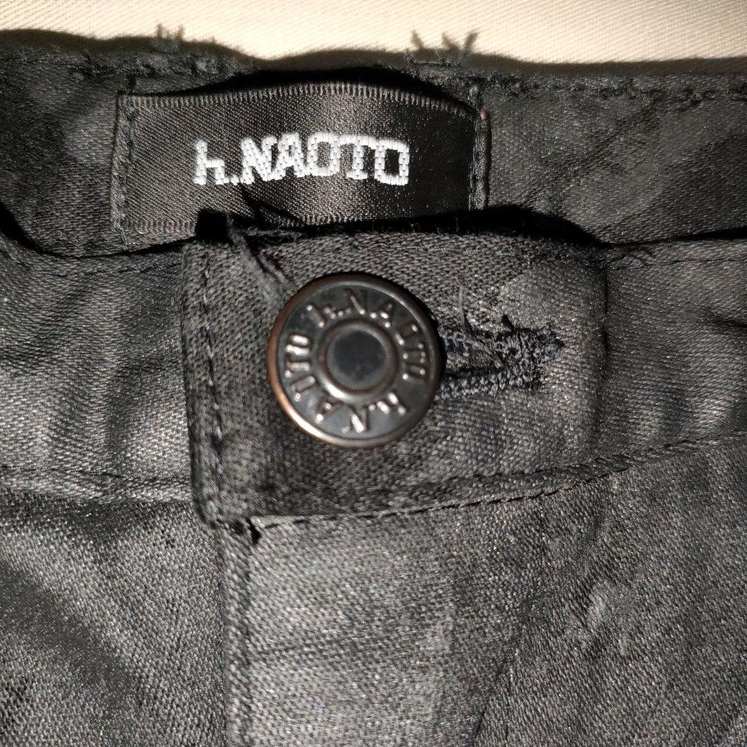 h.NAOTO ダメージベルト付き 黒 ハーフ パンツ 拘束 紐