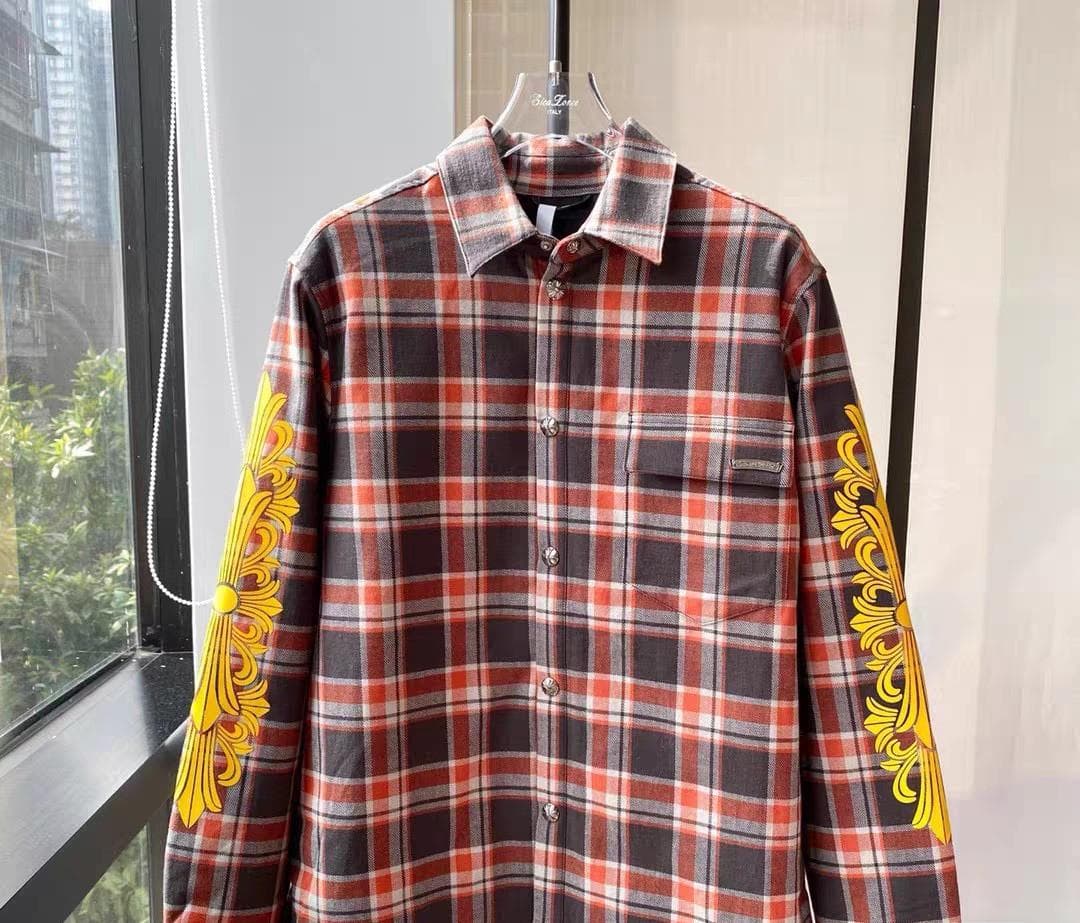 CHROME HEARTSチェック柄長袖シャツ（花柄プリント）