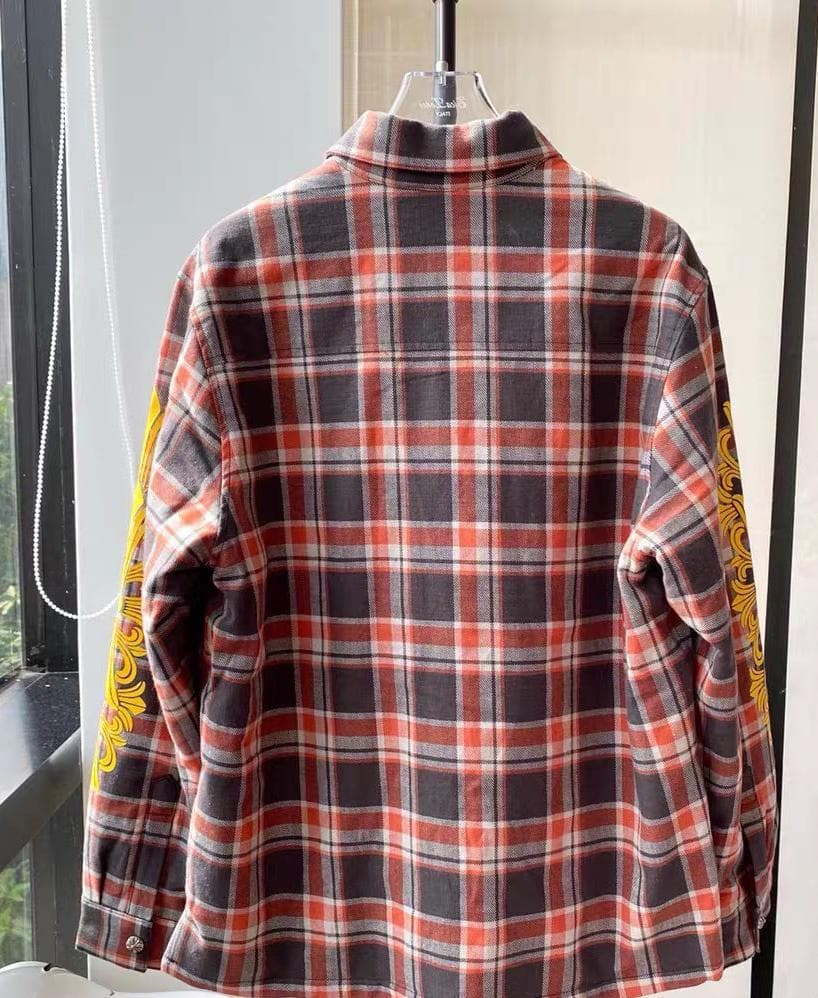 CHROME HEARTSチェック柄長袖シャツ（花柄プリント）