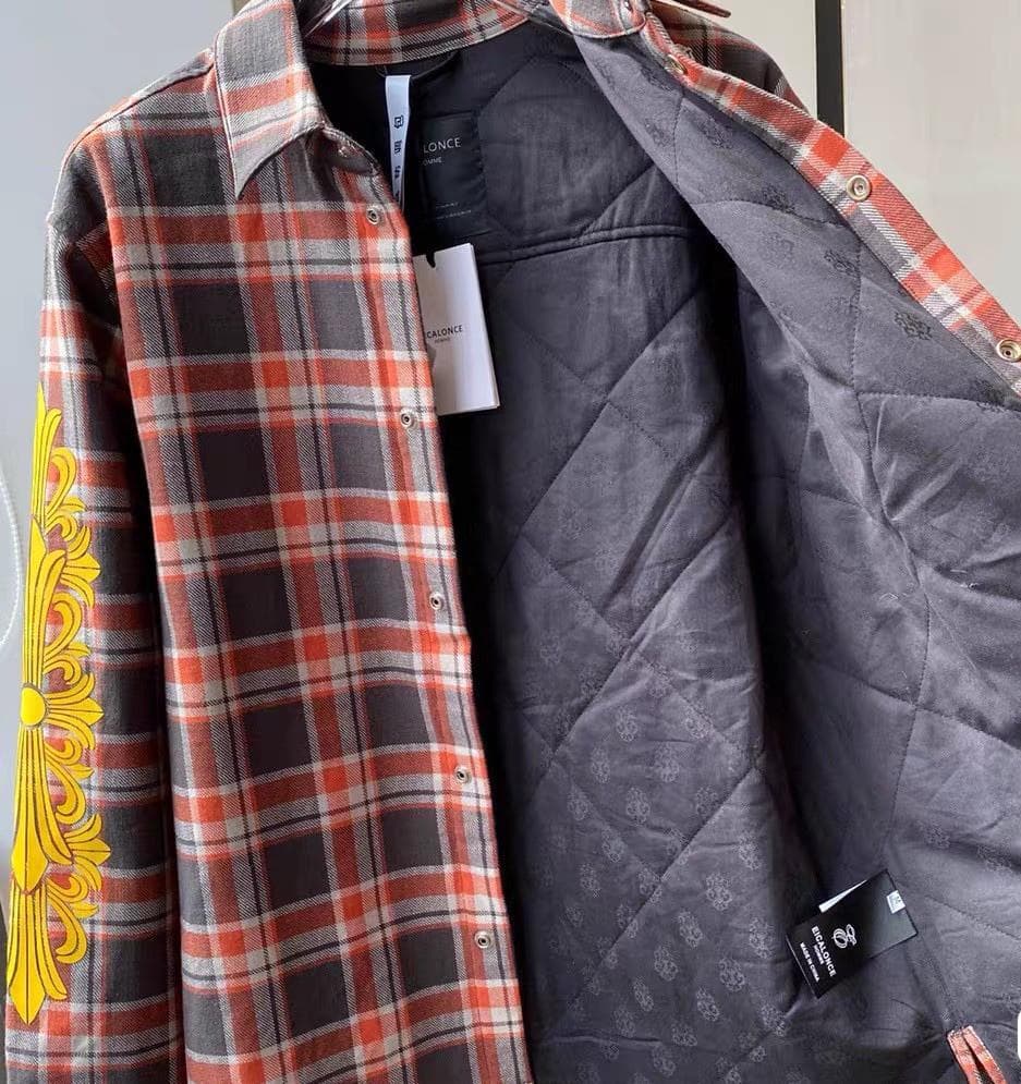 CHROME HEARTSチェック柄長袖シャツ（花柄プリント）