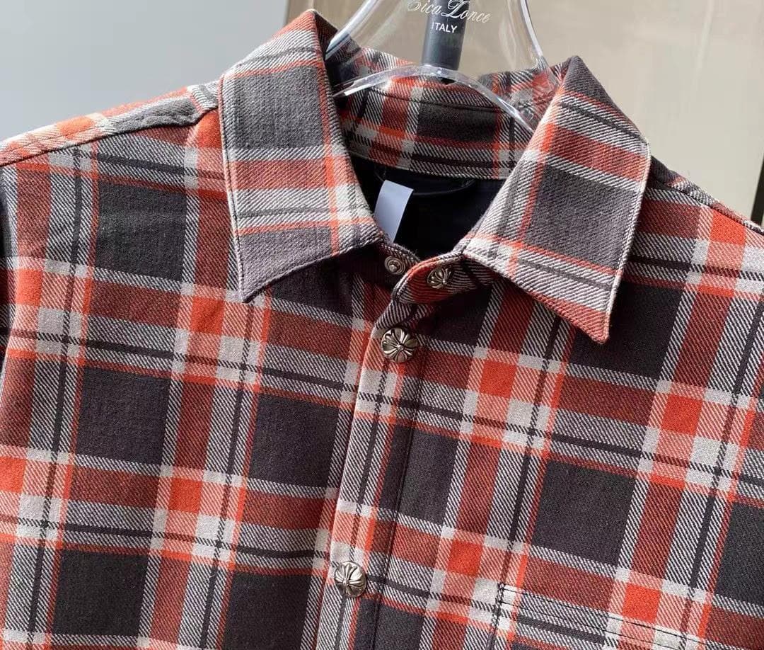 CHROME HEARTSチェック柄長袖シャツ（花柄プリント）