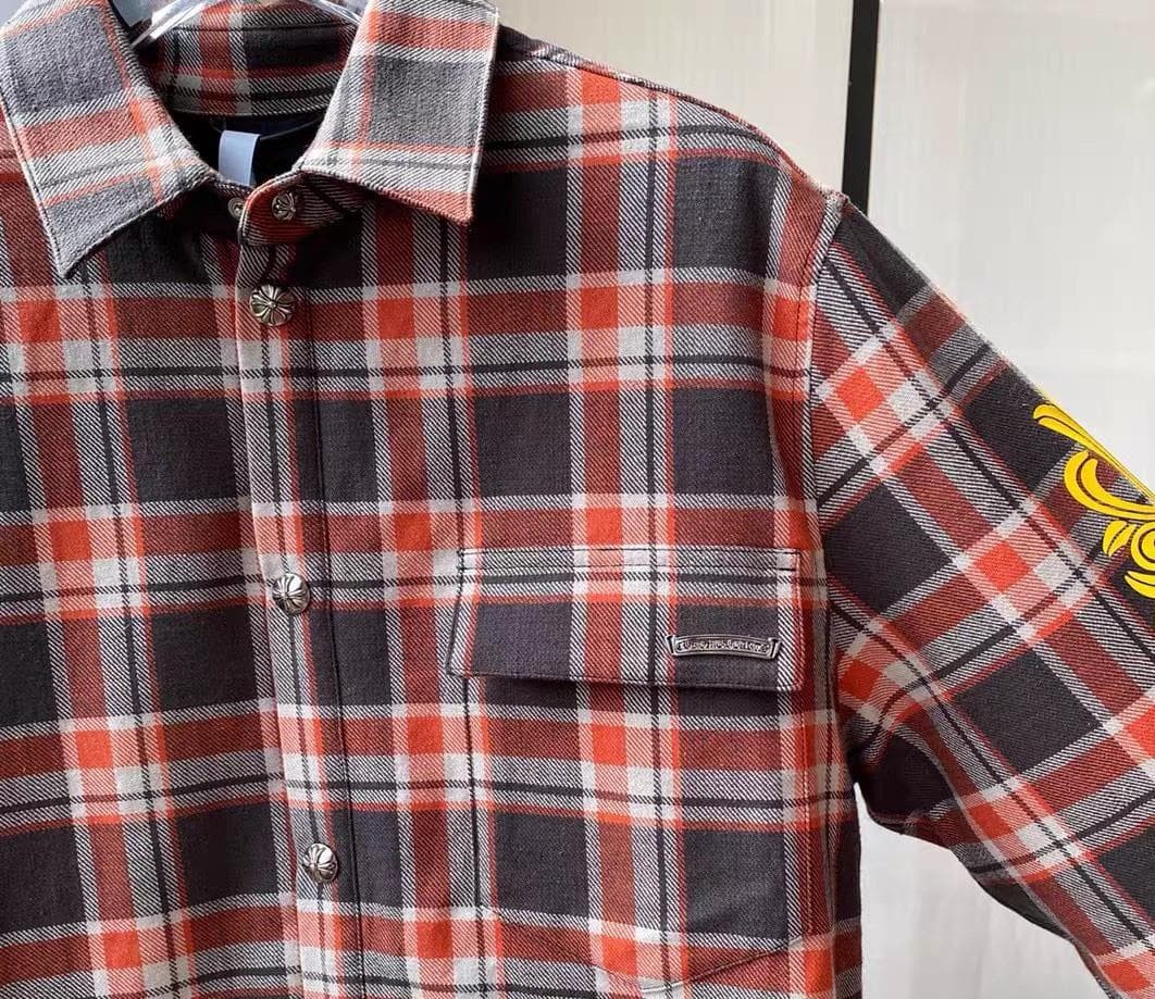 CHROME HEARTSチェック柄長袖シャツ（花柄プリント）