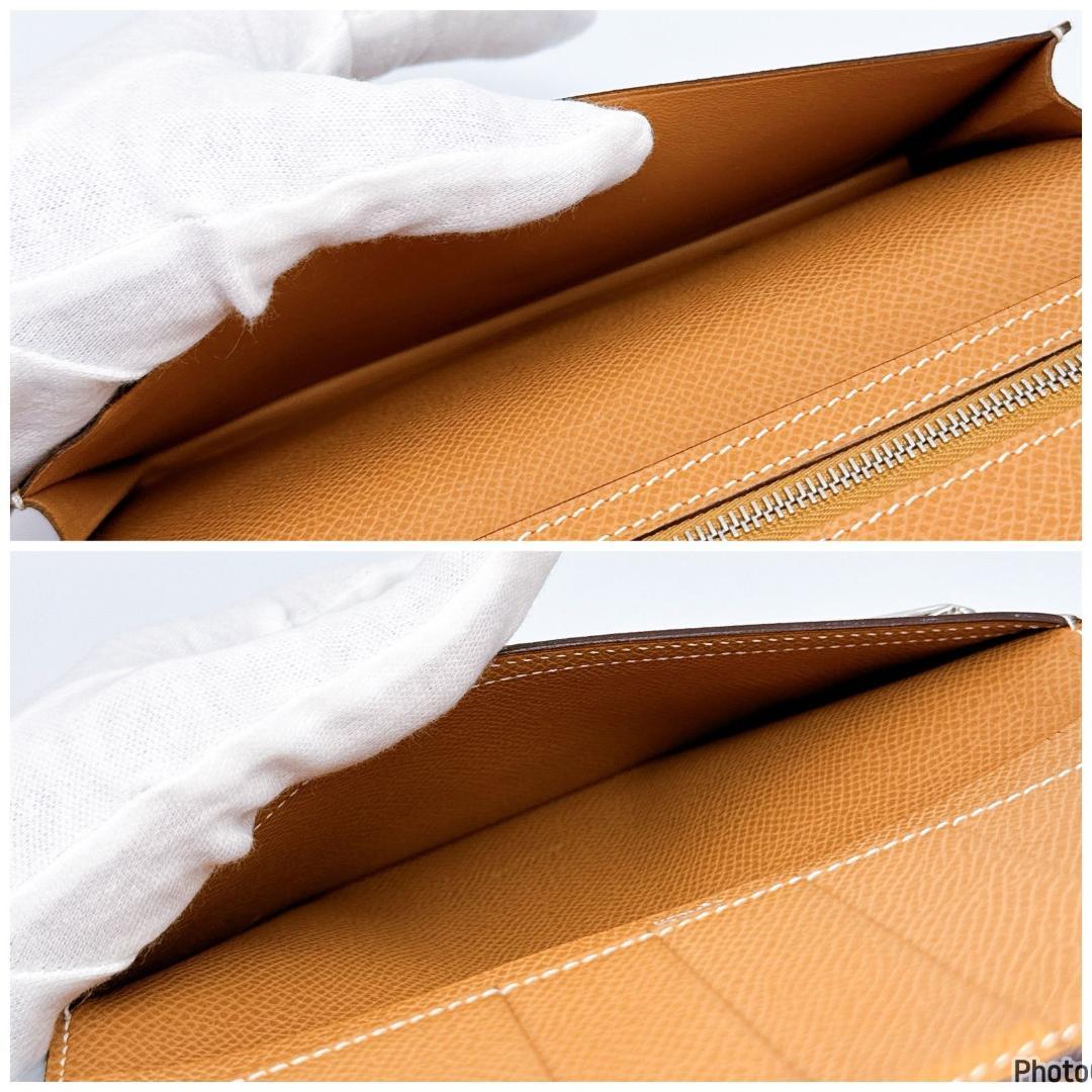 エルメス✨ベアン✨スフレ✨ブルージーン　ゴールド✨二つ折り長財布203